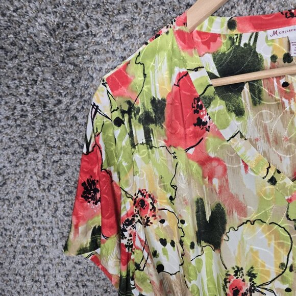 JM Collection Top Womens Plus 1X V Neck Jacquard Textured Blouse Stretch Casual - Picture 3 of 7